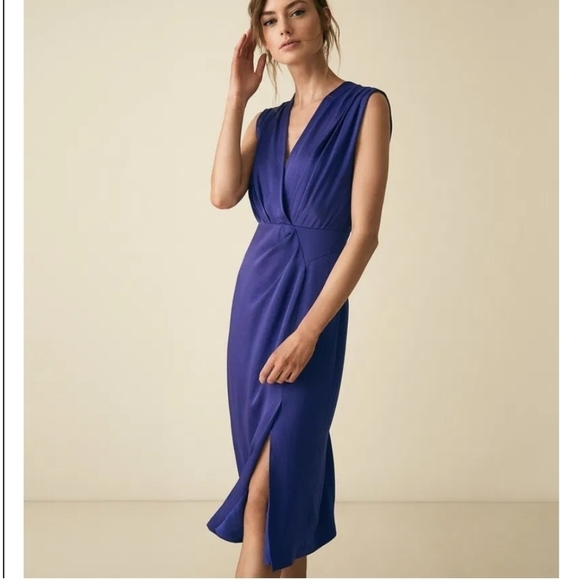 Reiss Elaini Crossover Midi Dress Cocktail Dress Size 6 Royal blue - Picture 1 of 15